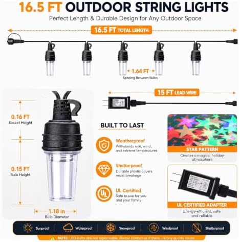 Vigdur Patio String Lights, 31.4FT Star Projector String Lights Connectable - Image 3