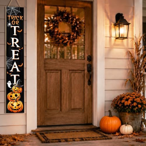 Trick or Treat Welcome Sign, Halloween Pumpkin Wooden Porch Sign For Patio, 47" Fall Boo Front Door Signs All Seasons Decor Standing Yard Signs Holiday Vertical Signs for Outdoor Indoor Wall Garden - Image 4