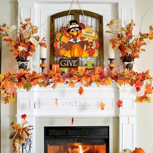 Thanksgiving Decoration Wooden Turkey Pumpkin Door Wreath for Front Door Sign Wall Signs, Thankful Blessed Grateful Pumpkin Sign Hanging for Fall Autumn Harvest Home Halloween Decoration - Image 5