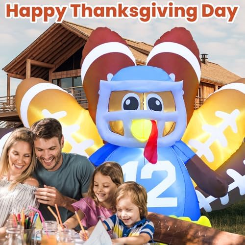Gardwin 8FT Long Thanksgiving Inflatables Turkey Decorations,Blow up Turkey Inflatable with Built-in Led Lights,Football Inflatable Turkey Outdoor for Outdoor Garden Lawn Decor - Image 5