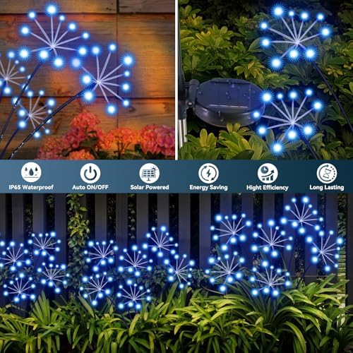Solar Garden Lights 2 Pack Waterproof Swaying Starburst Lights Blue - Image 5