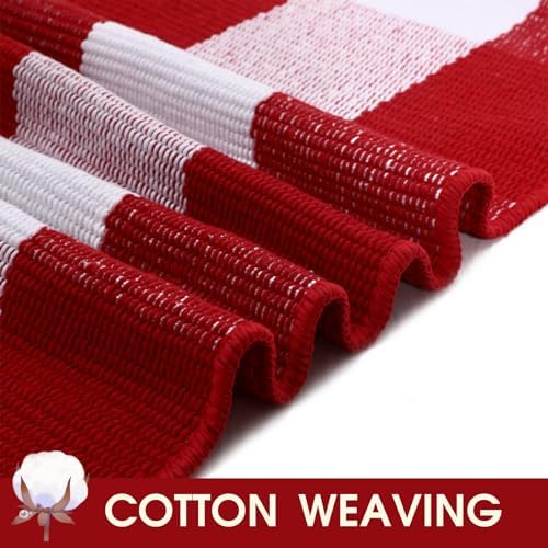 Christmas Red and White Plaid Rug, 3' x 5' Cotton Hand-Woven Layered Door Mat for Front Porch, Entryway, Outdoor Holiday Decor, Washable Buffalo Check Rug for Home, Patio, Kitchen - Image 4