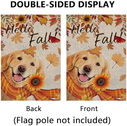 Hello Fall Golden Retriever Dog Garden Flag 12x18 Inch Double Sided for Outside Autumn Seasonal Holiday Yard Outdoor Decoration Flag - Image 2