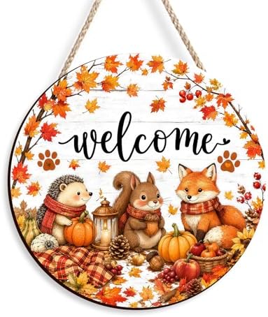 Leopard Pumpkin Fall Decor Sign for Front Door, Fall in Love Wooden Door Hanger, Rustic Farmhouse Autumn Pumpkin Wall Decor, Thanksgiving Halloween Porch Decorations for Home (Squirrel) - Image 3