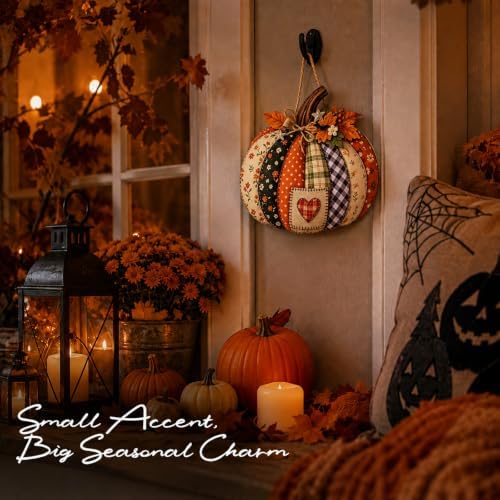 Autumn Retro Patchwork Pumpkin Door Hanging with Lights，D - Image 7