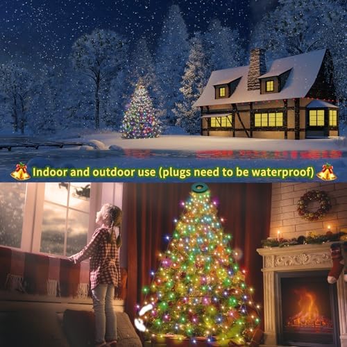 VIL Christmas Tree Lights with Ring,9.9Ft 16 Line 544 LED Green Wire Fairy Waterfall String Light Plug in,Dimmable Cascading Lights with 8 Lighting Modes for Indoor Outdoor Xmas Tree(Multicolor) - Image 5