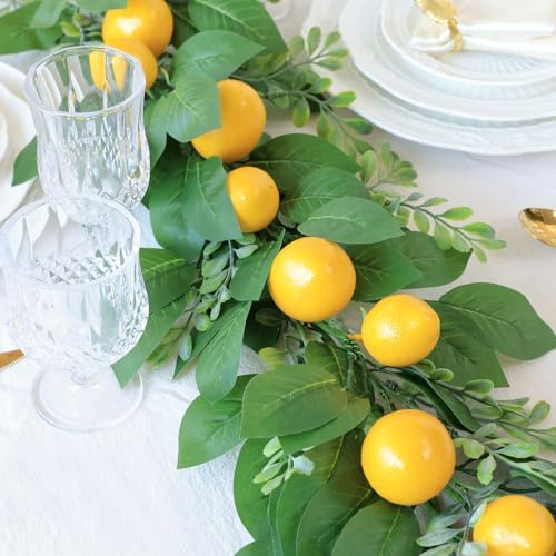 Mizii Artificial Lemon Garland 6FT Fake Fruit Lemons Garland Hanging Vines with Green Leaves Greenery Decorations for Kitchen Table Centerpieces Room Wall Party Wedding Birthday Decor (Lemon) - Image 3