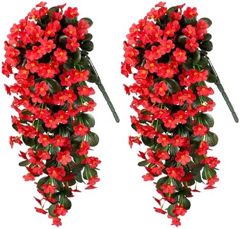 HyeFlora Artificial Fake Hanging Plants Flowers for Outdoor Outside Spring Decoration, 2 PCS Faux Silk Daisy Red Orchid Vines UV Resistant Realistic for Home Indoor Porch Patio Balcony - Image 6