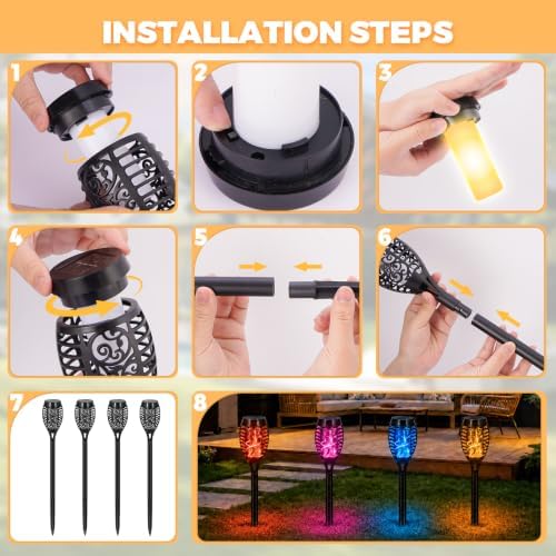 8 Pack Solar Pathway Lights Outdoor, Solar Torches Lights Holiday Decor - Image 5