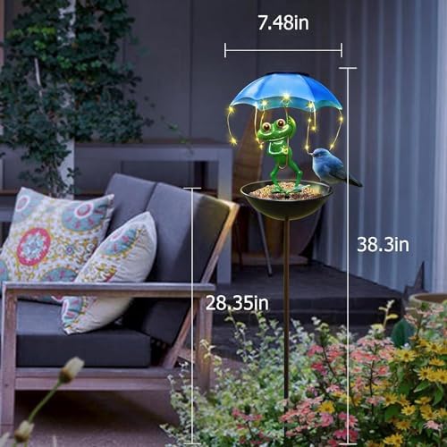 Solar Bird Feeder Frog Garden Decor, Outdoor Solar Lights Frog Figurine Lights with Umbrella, Hummingbird Feeder Decorative Path Lights Gardening Gifts for Women, Yard Art Ornament Bird Feeder - Image 6