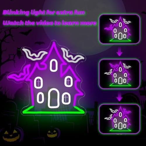Haunted House with Flying Bat Halloween Neon Sign Dimmable Led Wall Decor - Image 3