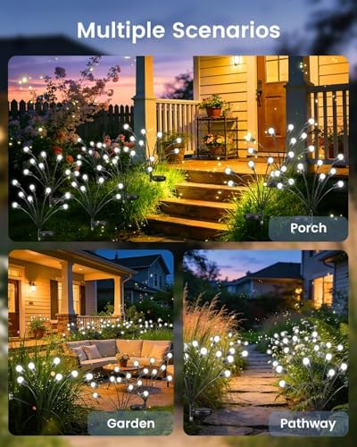 OZS 4 Pack Total 32 LED Solar Garden Lights Fairy Outdoor - Solar Firefly Lights Outdoor, Sway by Wind, Waterproof for Garden Patio Pathway Fairy Decoration (Cool White) - Image 5