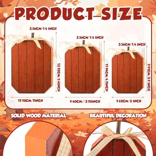 3 Pcs Fall Pumpkin Decor Wooden Signs Orange Pumpkin Block Sign - Image 2
