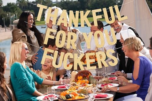Thanksgiving Decorations, Friendsgiving Decorations, Friendsgiving Banner, Glittery Thanksgiving Banner for Mantel Font Porch, TFYF Thankful for You Fall Party Decorations for Indoor Home (Pre-Assembled) (Champagne Gold) - Image 4