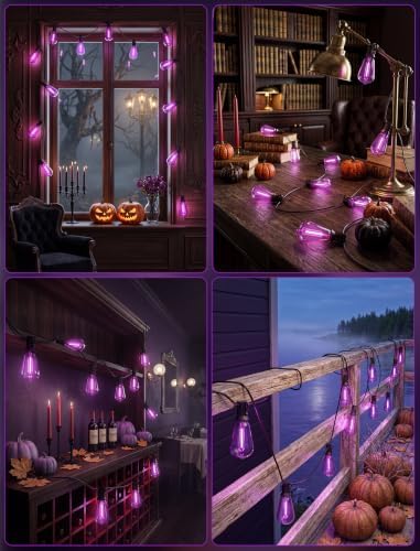 25FT Halloween Purple ST38 LED Outdoor String Lights with 25 Orange Edison Bulbs, Connectable Waterproof Hanging Patio Lights for Halloween, Thanksgiving, Backyard, Porch, Party Decor - Image 6