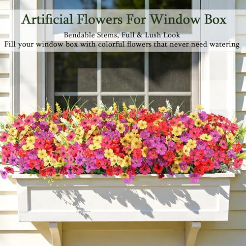 24PCS Fake Flowers Outdoor, UV Resistant Artificial Silk Flowers - Image 3