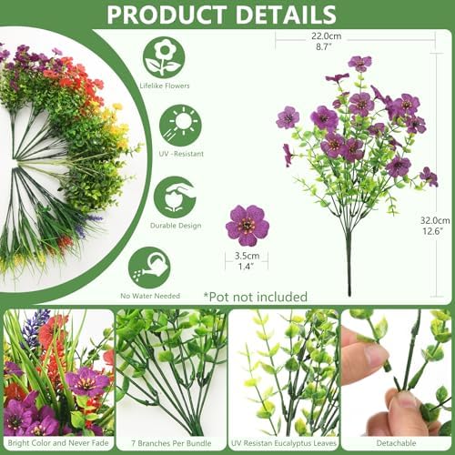 Hommyea Artificial Fake Flowers Plants for Outdoors Silk Spring Home Decor - Image 2