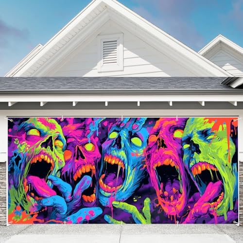 7 x 16 ft Halloween Garage Door Decorations Halloween decorations Witch Door Cover, Hanging Banner, Cauldron Backdrop Mural for Home, Outdoor, Indoor, Spooky Party, Wall, Window (Graffiti, 7 x 16 ft) - Image 3