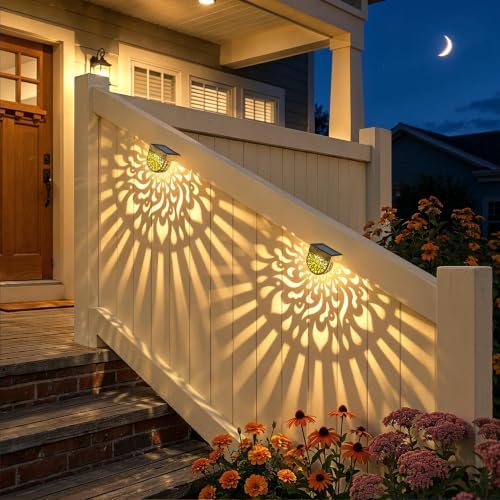 Solar Fence Lights 6 Pack Solar Deck Step Wall Lights Outdoor Waterproof LED Decorations Warm Yellow Light Decorative Lighting for Garden, Front Door, Backyard (Bronze) - Image 2