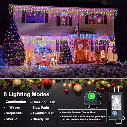 98FT 1216 LED Icicle Lights for Outside, 8 Modes 228 Drops, Multicolor - Image 3