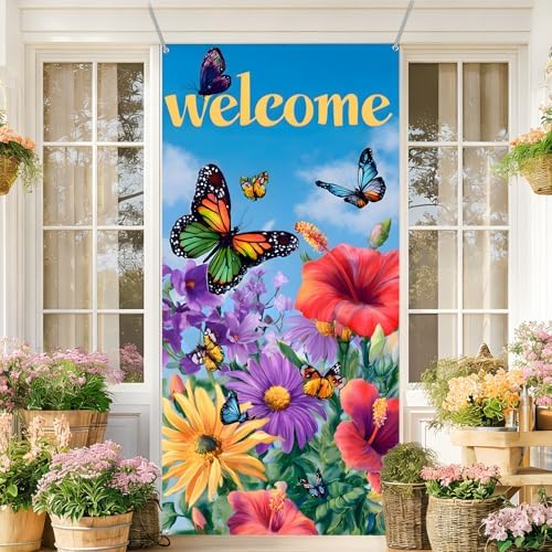 Front Door Covers Decorative, Spring Flower Design Door Curtain 70.8 x 35.4 Inch for Porch Outdoor Indoor Home Decor (Colorful-238) - Image 6