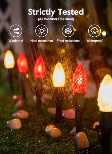 Brightown C9 Christmas Lights Outdoor, 25.7 Ft Strawberry C9 Christmas Pathway Lights with 20 LED Bulbs and Stakes, Christmas Decorations Outside Walkway Sidewalk Holiday, Red and Warm White - Image 3