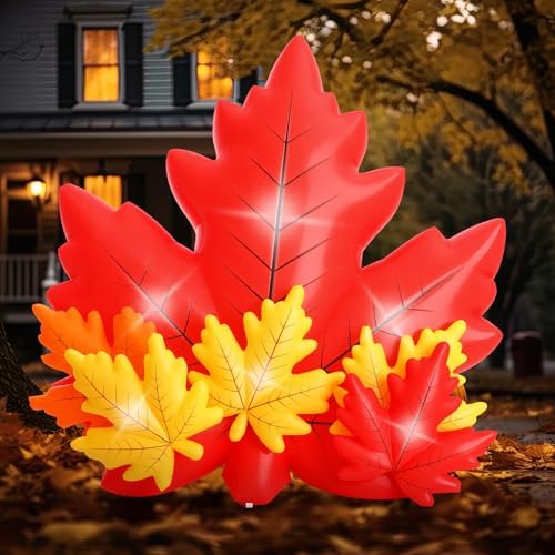Leyndo Maple Leaf Inflatable with LED Lights 6 Ft Fall Inflatables Outdoor Decoration Thanksgiving Blow up Decoration for Autumn Leaf Theme Yard Garden Lawn Holiday Party Outdoor Decor - Image 4