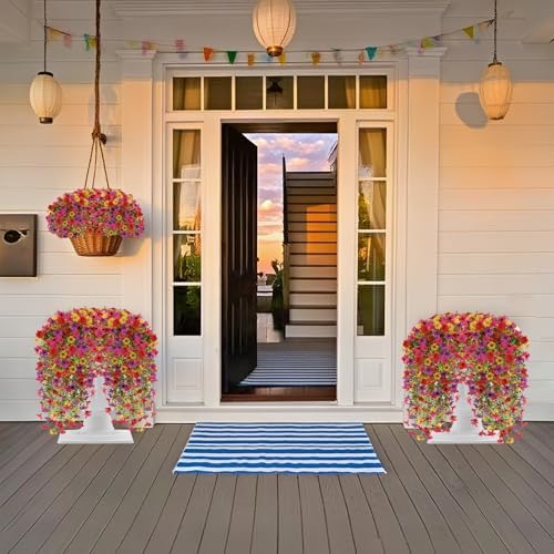 4PCS Artificial Hanging Flowers for Outdoors Summer Decoration, Upgrade UV Resistant Faux Silk Hanging Plants for Outside Home Planter Porch Patio Decor (Multicolour) - Image 4