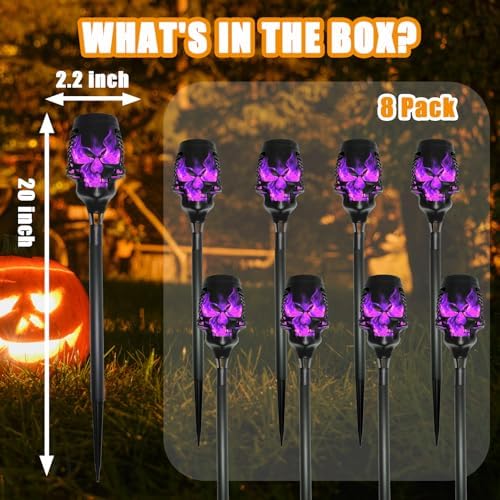 Halloween Solar Skull Stake Lights, Pathway Decor, 8 Pc, Purple - Image 5