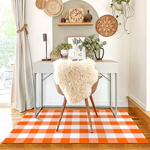 KILOCOCO Halloween Buffalo Plaid Rug 3x5 ft Orange and White Front Door Rug - Image 6