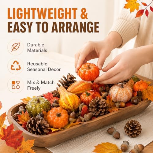 Fall Harvest Decor Set, 50-Piece Autumn Kit with Mini Pumpkin, Gourd, Maple Leaf, Acorn, Pine Cone, Thanksgiving and Halloween - Image 6