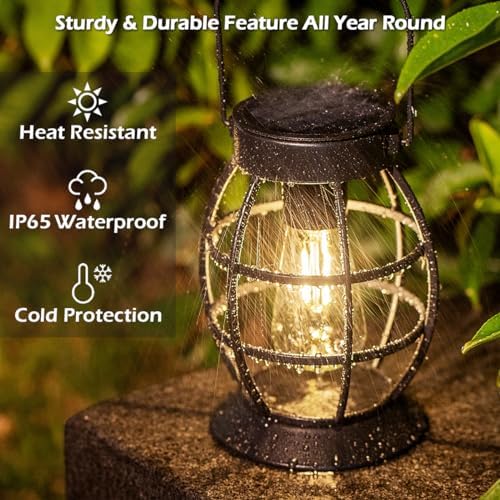LeiDrail Solar Lanterns Outdoor, Hanging Metal Lights, Dual LED, 4 Pack - Image 5