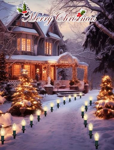 C9 Christmas Pathway Lights, 38 Feet Outdoor String Lights with 25 Bulbs and Marker Stakes, Waterproof Connectable Christmas Walkway Markers Light for Outside Driveway Yard Porch Garden Patio - Image 6