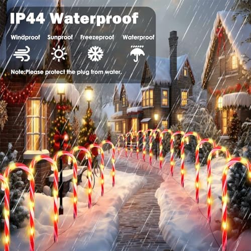 24 Pack Christmas Candy Cane Lights, Christmas Decorations Outdoor Waterproof with 8 Lighting Modes & Memory Function, Plug in Pathway Light for Outside Path Walkway Party Garden Yard Patio Xmas Decor - Image 6