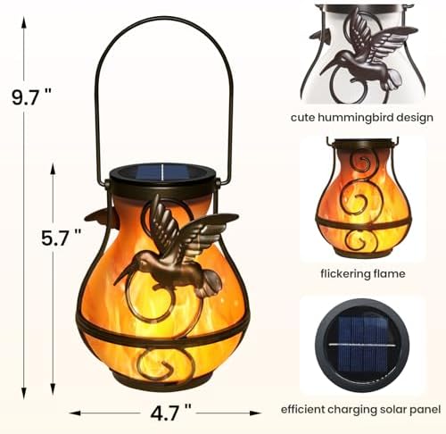2 Pack Solar Lanterns Outdoor Waterproof Flickering Flame Light Hummingbird Hanging Solar Powered Lantern for Yard Patio Porch Outdoor Garden Decor，Gifts for Women and Moms - Image 3
