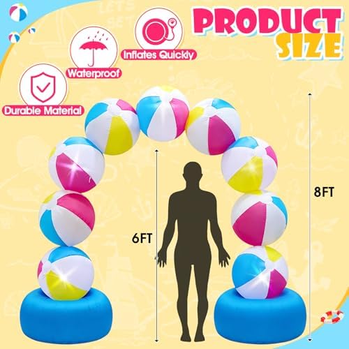8FT Inflatable Beach Ball Arch Built-in 5 LED Lights Colorful Blow Up Archway for Summer Outdoor Decorations Tropical Luau Carnival Pool Beach Birthday Party Supplies Yard Garden Lawn Photo Backdrop - Image 2