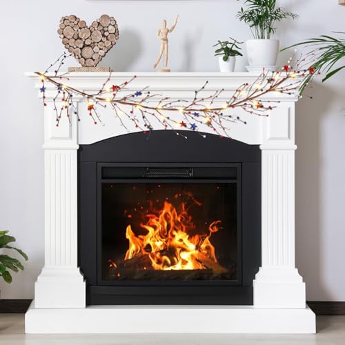 Wavwavw 59 Inches 4th of July Patriotic Garland Lighted Red White Blue Memorial Day Garland Artificial Star and Berry Lights Battery Operated 250th Anniversary Decor for Home Mantle Fireplace Table - Image 5