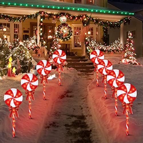 LAMPHOME 4PK 26" 160LED Lollipops Peppermint Pathway Markers Christmas Lollipops Pathway (26" 160 LED 4 Pcs) - Image 2