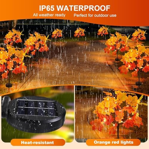6Pack Fall Solar Lights Outdoor Decorative, Waterproof 120Led Orange Fall Lights with 240 Maple Leaves Path Lights, Solar Lights for Fall Autumn Patio Garden Halloween Thanksgiving Decorations - Image 3
