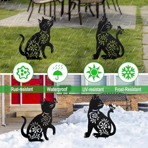 Metal Cat Garden Decor,Black Cat Silhouette Outdoor Decorative Yard Stakes - Image 3
