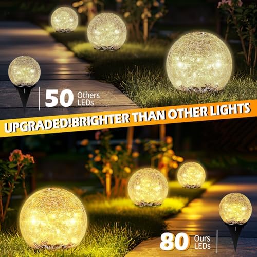 Garden Solar Ball Lights Outdoor Waterproof 80LED Cracked Glass Globe 5.9'' - Image 2