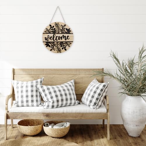 JarThenaAMCS 3D Black Leaves Welcome Door Sign Wooden Hanging Sign Rustic Front Door Hanger for Indoor Outdoor Farmhouse Home Porch Window Decor - Image 6