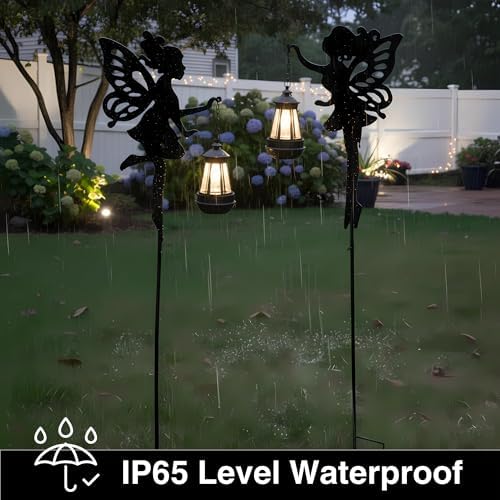 Solar Fairy Garden Accessories Outdoor 1 Pair - Metal Stakes Decorative Figurines Housewarming Ornament for Patio, Lawn, Yard, Pathway - Unique Gift Ideas for Mom Grandma (Warm Lighting) - Image 6