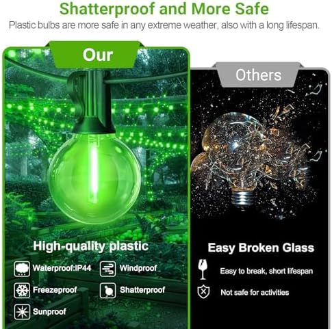 LAMPHOME LED Outdoor String Light, 26Feet Patio Lights with 12+1 Edison Shatterproof Bulbs(1Spare), UL Waterproof Outside Lights connectable Dimmable for Backyard Porch Decor,Green - Image 2