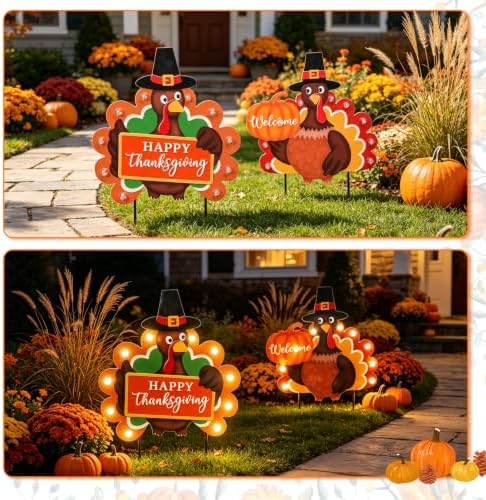 MUMTOP Thanksgiving Turkey Metal Garden Deocr Stake with LED Light Set of 2 - Image 4
