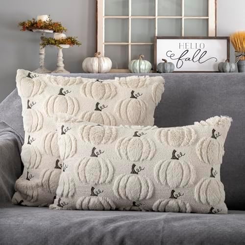 Fall Pumpkin Lumbar Pillow Covers 12x20 Set of 2 Beige Fall Farmhouse Decor - Image 5
