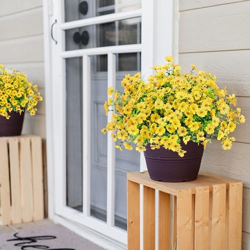 Sggvecsy Artificial Flowers for Outdoors 12 Bundles Realistic Faux Plants UV Resistant Fake Silk Daisy with Eucalyptus for Boxwood Planter Patio Porch Outside Spring Summer Decoration(Yellow) - Image 2