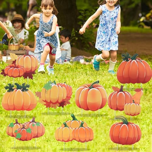 Fall Yard Sign Pumpkin Yard Stakes Thanksgiving Outdoor Decoration Harvest Garden Signs Lawn Pumpkin Sign with Stakes for Outdoor Holiday Decor Party Supplies, Set of 9 - Image 3