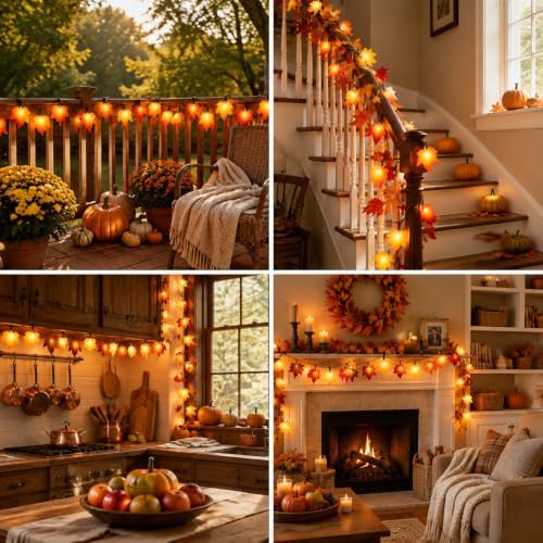 10.5FT 10 LED Fall Decorations Maple Leaves String Lights Outdoor Plug in - Image 5