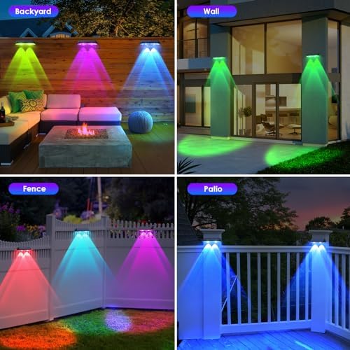 LIANGLOME Solar Fence Lights Outdoor, 2PK RGB Solar Lights for Outside Backyard, Patio, Deck Fence, Stair Handrail, Pool and Wall - Image 5